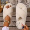 Pantoufles Croisées fourrure - عاجي فاتح, 36-37